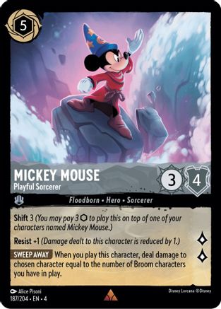 Mickey Mouse - Playful Sorcerer (187/204) [Ursulas Return] Cold Foil Lorcana Single Disney