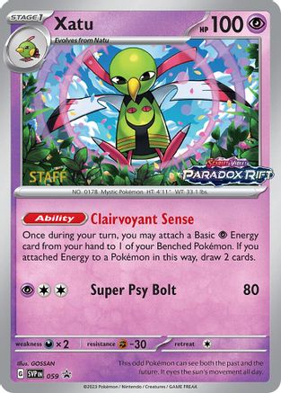 Xatu - 059 (Prerelease) [Staff] (59) Holofoil [Promos: SV Promo Cards] Pokemon Single Pokémon