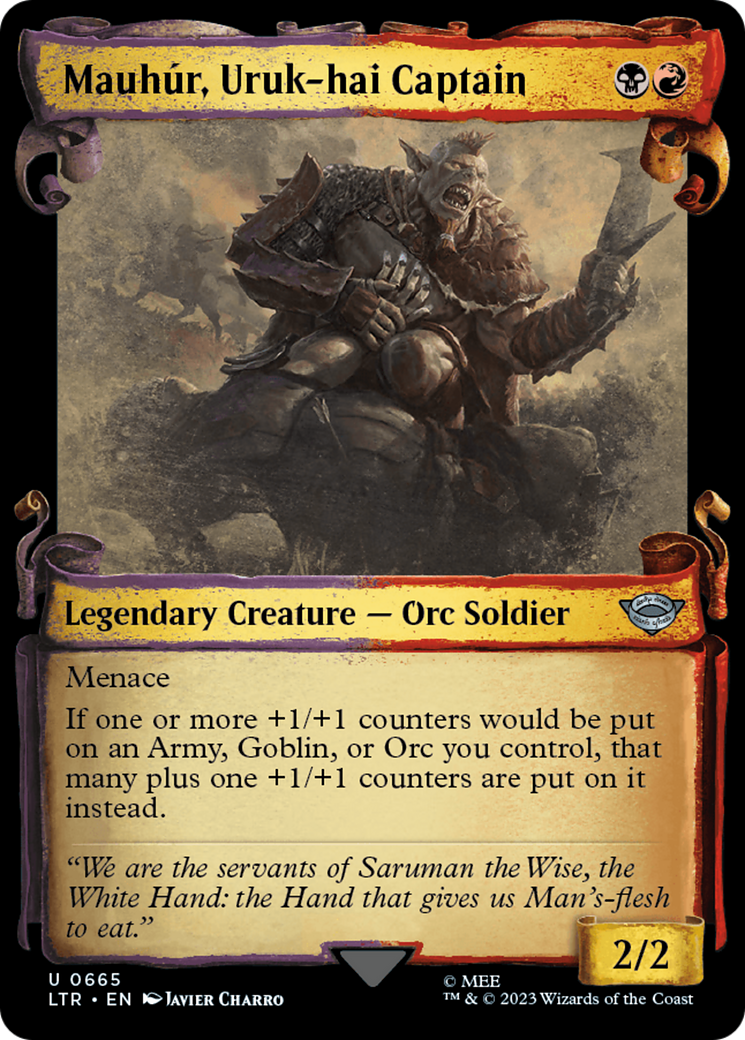 Mauhur, Uruk-hai Captain (Showcase Scrolls) (LTR-665) [The Lord of the Rings: Tales of Middle-earth] (Showcase) MTG Single Wizards of the Coast