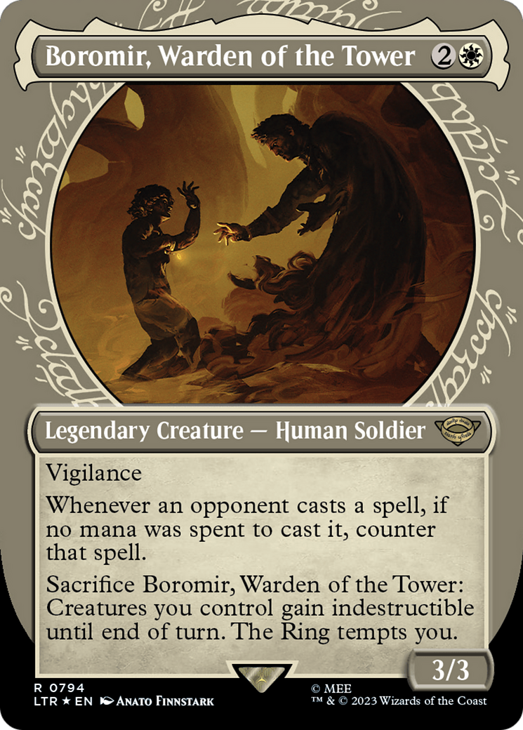 Boromir, Warden of the Tower (Surge Foil) (LTR-794) [The Lord of the Rings: Tales of Middle-earth] (Showcase) (Borderless) Foil MTG Single Wizards of the Coast
