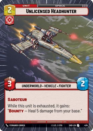 Unlicensed Headhunter (Hyperspace) (434)[Shadows of the Galaxy] Foil Star Wars: Unlimited Single Disney