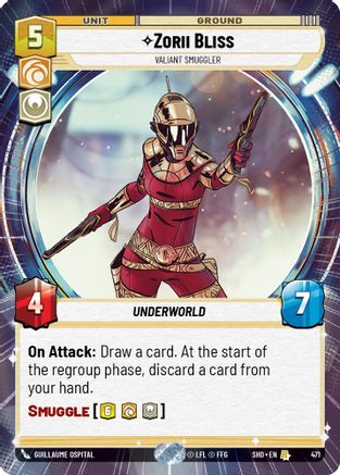 Zorii Bliss - Valiant Smuggler (Hyperspace) (471)[Shadows of the Galaxy] Foil Star Wars: Unlimited Single Disney