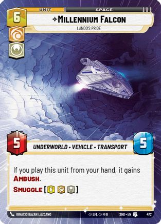 Millennium Falcon - Lando's Pride (Hyperspace) (472)[Shadows of the Galaxy] Star Wars: Unlimited Single Disney