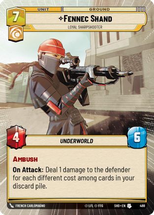 Fennec Shand - Loyal Sharpshooter (Hyperspace) (488)[Shadows of the Galaxy] Foil Star Wars: Unlimited Single Disney