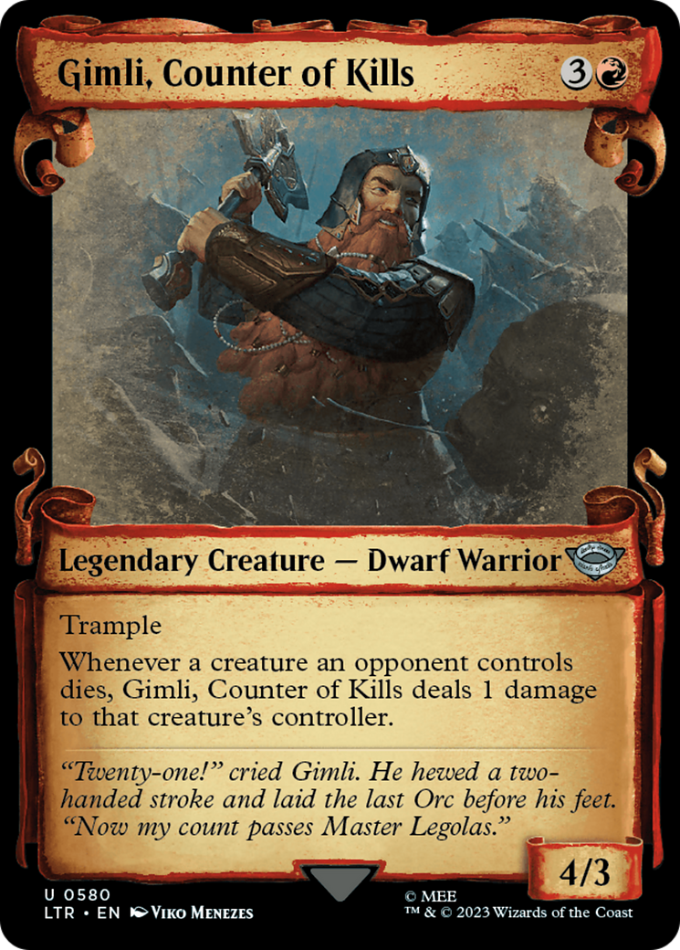 Gimli, Counter of Kills (Showcase Scrolls) (LTR-580) [The Lord of the Rings: Tales of Middle-earth] (Showcase) MTG Single Wizards of the Coast