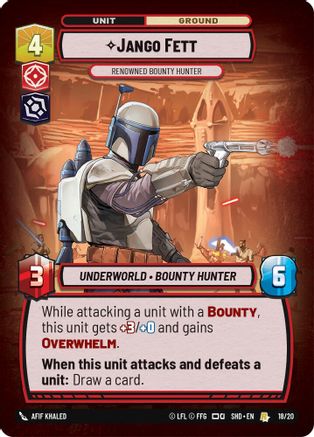 Jango Fett - Renowned Bounty Hunter (18/20) [Shadows of the Galaxy Weekly Play Promos] Foil Star Wars: Unlimited Single Disney