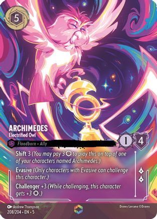 Archimedes - Electrified Owl (Enchanted) (208/204) [Shimmering Skies] Holofoil Lorcana Single Disney