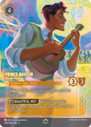Prince Naveen - Ukulele Player (Enchanted) (205/204) [Shimmering Skies] Holofoil Lorcana Single Disney