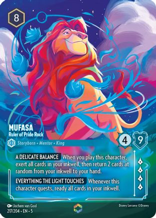 Mufasa - Ruler of Pride Rock (Enchanted) (217/204) [Shimmering Skies] Holofoil Lorcana Single Disney