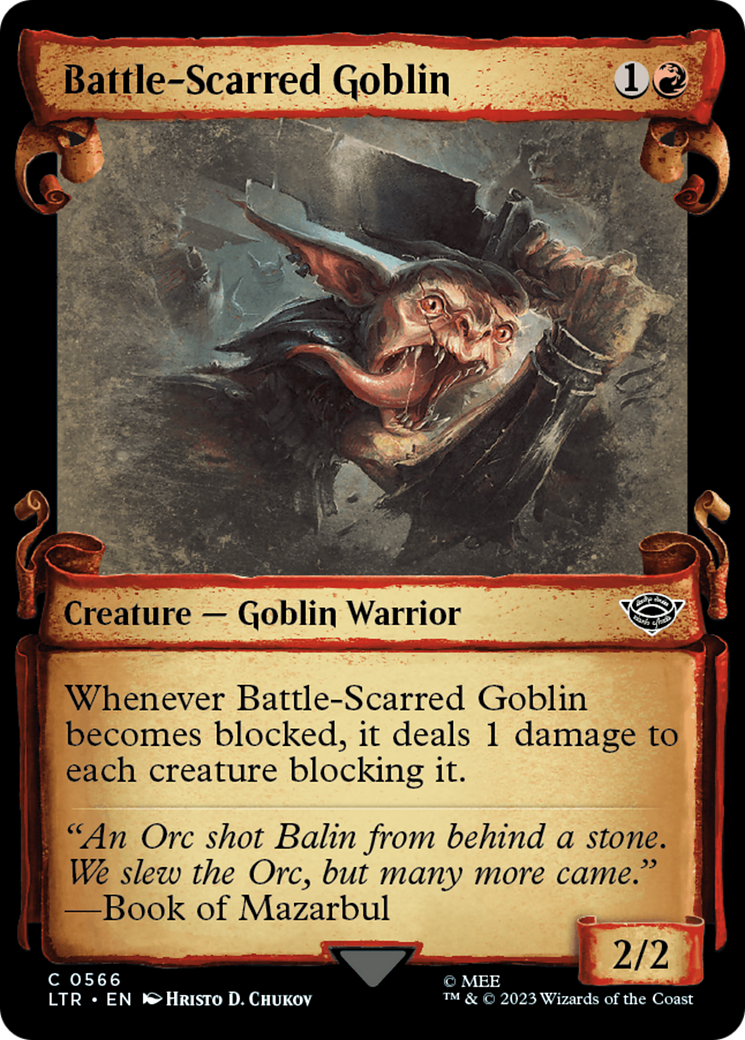 Battle-Scarred Goblin (Showcase Scrolls) (LTR-566) [The Lord of the Rings: Tales of Middle-earth] (Showcase) MTG Single Wizards of the Coast