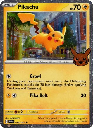 Pikachu - 018/091 (Cosmos Holo) Holofoil [Misc: Trick or Trade BOOster Bundle 2024] Pokemon Single Pokémon