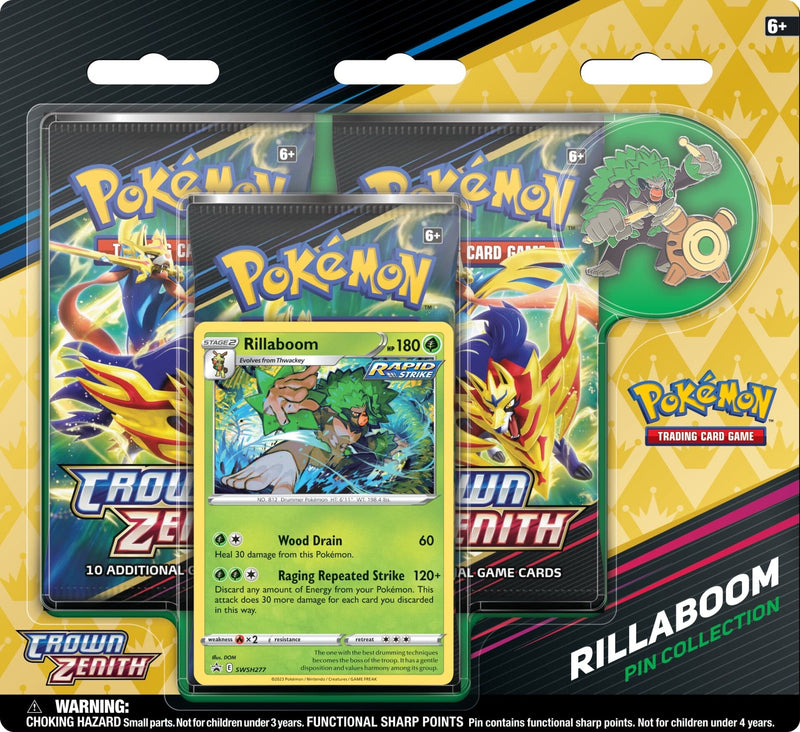 Pokémon Crown Zenith Rillaboom Pin Collection Pokemon Sealed Pokémon   