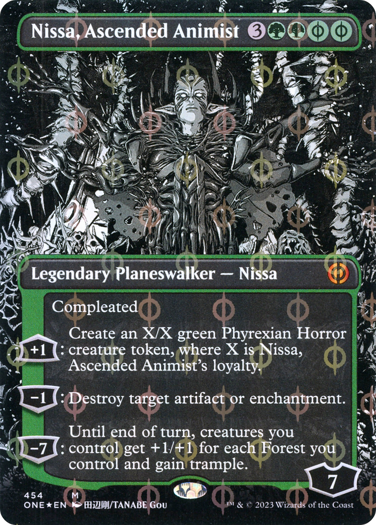Nissa, Ascended Animist (Step-and-Compleat Foil) (ONE-454) [Phyrexia: All Will Be One] (Showcase) (Borderless) Foil MTG Single Wizards of the Coast