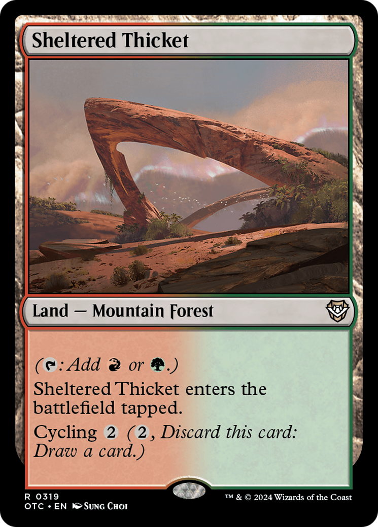 Sheltered Thicket (OTC-319) [Outlaws of Thunder Junction Commander] MTG Single Wizards of the Coast