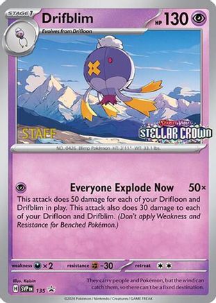 Drifblim - 135 (Prerelease) [Staff] (135) Reverse Holofoil [Promos: SV Promo Cards] Pokemon Single Pokémon