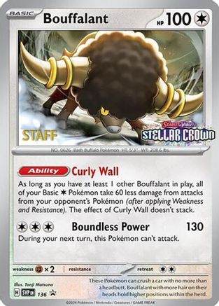 Bouffalant - 136 (Prerelease) [Staff] (136) Reverse Holofoil [Promos: SV Promo Cards] Pokemon Single Pokémon