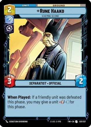 Rune Haako - Scheming Second (031/257) [Twilight of the Republic] Foil Star Wars: Unlimited Single Disney