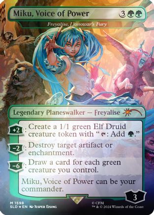 Miku, Voice of Power - Freyalise, Llanowar's Fury (Rainbow Foil) (SLD-1598) [Secret Lair] Drop Series Foil MTG Single Wizards of the Coast