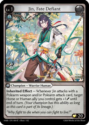 Jin, Fate Defiant (004) [Mortal Ambition] Foil Grand Archive Single Weebs of the Shore
