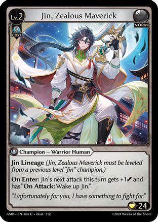 Jin, Zealous Maverick (005) [Mortal Ambition] Foil Grand Archive Single Weebs of the Shore