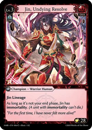Jin, Undying Resolve (006) [Mortal Ambition] Foil Grand Archive Single Weebs of the Shore