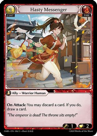 Hasty Messenger (106) [Mortal Ambition] Foil Grand Archive Single Weebs of the Shore