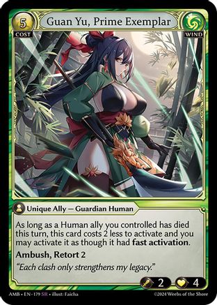 Guan Yu, Prime Exemplar (179) [Mortal Ambition] Foil Grand Archive Single Weebs of the Shore
