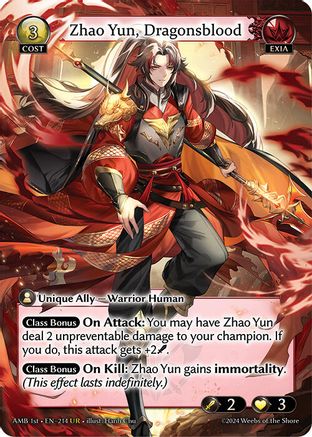 Zhao Yun, Dragonsblood (214) [Mortal Ambition] Foil Grand Archive Single Weebs of the Shore