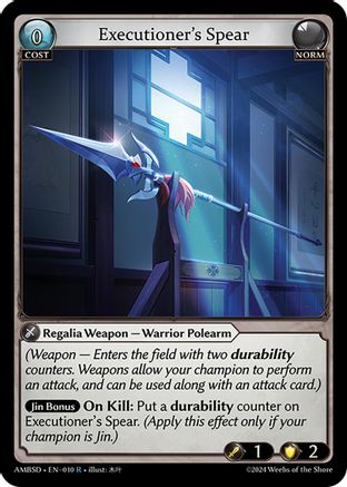Executioner's Spear (010) [Mortal Ambition Starter Decks] Grand Archive Single Weebs of the Shore