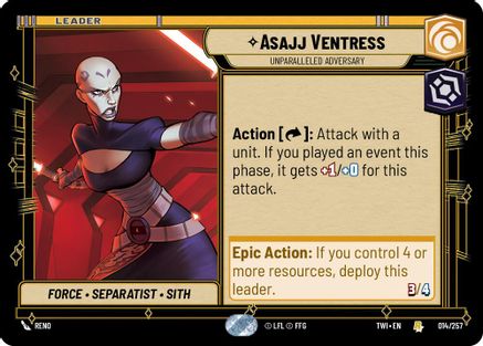 Asajj Ventress - Unparalleled Adversart (014/257) [Twilight of the Republic] Star Wars: Unlimited Single Disney
