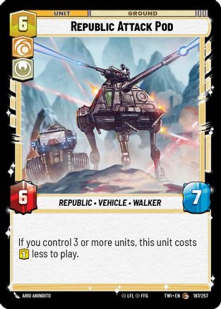 Republic Attack Pod (197/257) [Twilight of the Republic] Star Wars: Unlimited Single Disney