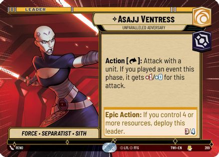 Asajj Ventress - Unparalleled Adversary (Hyperspace) (289) [Twilight of the Republic] Star Wars: Unlimited Single Disney