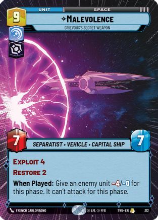 Malevolence - Grievous's Secret Weapon (Hyperspace) (312) [Twilight of the Republic] Foil Star Wars: Unlimited Single Disney