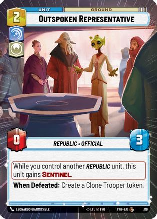 Outspoken Representative (Hyperspace) (316) [Twilight of the Republic] Star Wars: Unlimited Single Disney