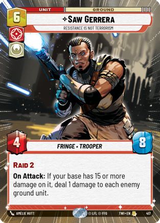 Saw Gerrera - Resistance is Not Terrorism (Hyperspace) (417) [Twilight of the Republic] Foil Star Wars: Unlimited Single Disney