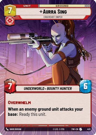 Aurra Sing - Crackshot Sniper (Hyperspace) (433) [Twilight of the Republic] Star Wars: Unlimited Single Disney