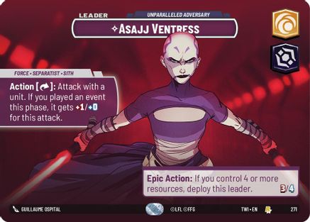 Asajj Ventress - Unparalleled Adversary (Showcase) (271) [Twilight of the Republic] Foil Star Wars: Unlimited Single Disney