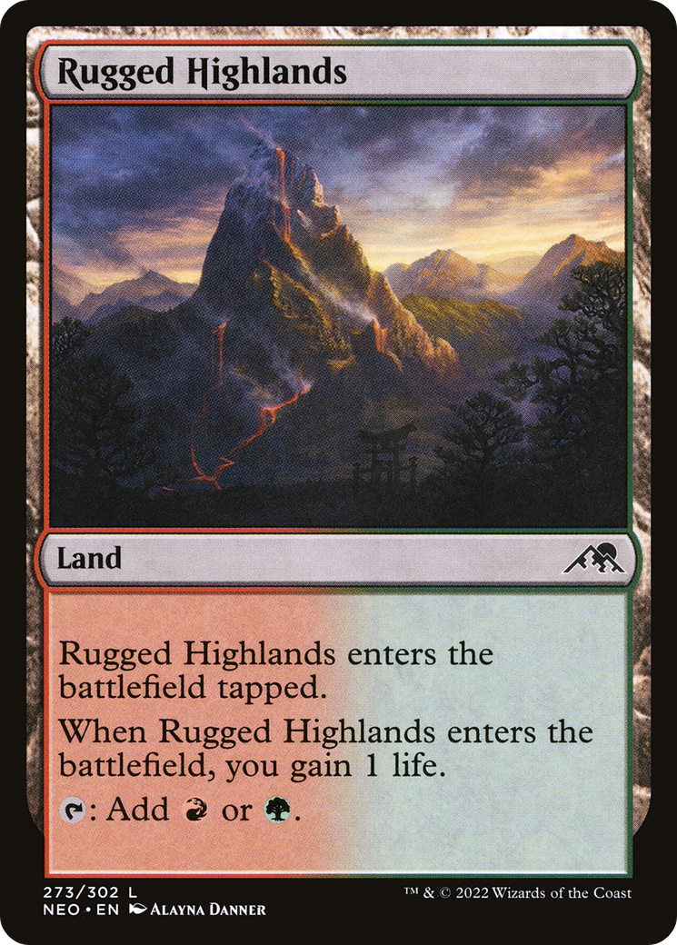 Rugged Highlands (NEO-273) [Kamigawa: Neon Dynasty] Foil MTG Single Wizards of the Coast