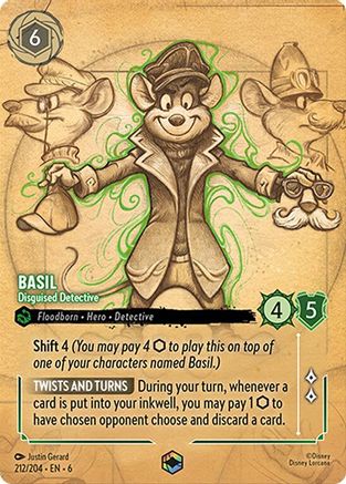 Basil - Disguised Detective (Enchanted) (212/204) [Azurite Sea] Holofoil Lorcana Single Disney