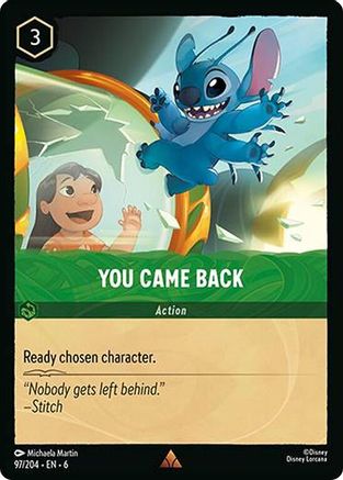 You Came Back (97/204) [Azurite Sea] Cold Foil Lorcana Single Disney