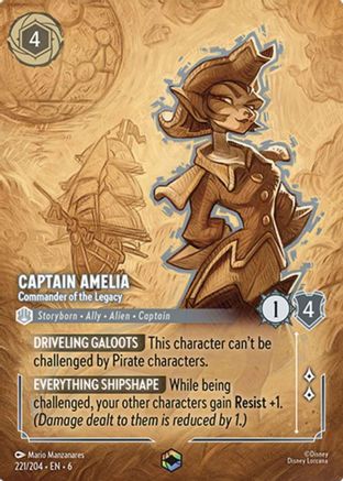 Captain Amelia - Commander of the Legacy (Enchanted) (221/204) [Azurite Sea] Holofoil Lorcana Single Disney