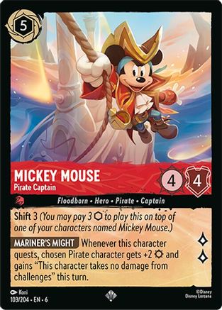 Mickey Mouse - Pirate Captain (103/204) [Azurite Sea] Cold Foil Lorcana Single Disney
