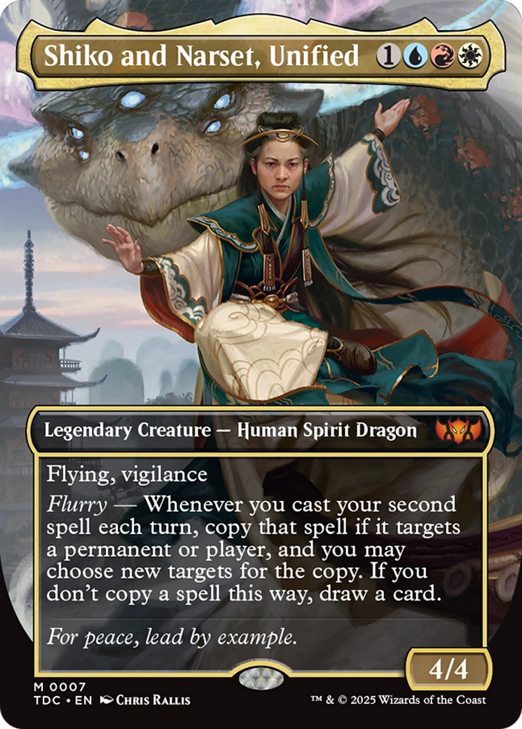 Shiko and Narset, Unified (Borderless) (TDC-007) [Commander: Tarkir: Dragonstorm] (Borderless) Foil MTG Single Wizards of the Coast