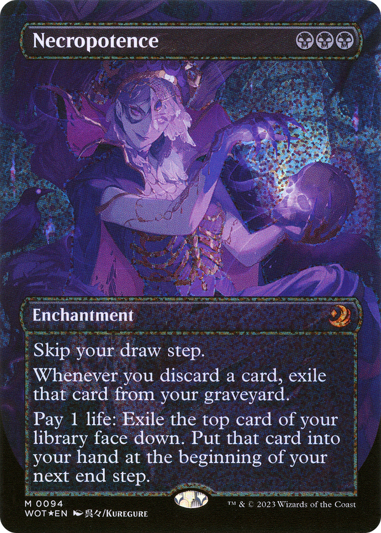 Necropotence (Anime Borderless) (Confetti Foil) (WOT-094) [Wilds of Eldraine: Enchanting Tales] (Borderless) Foil MTG Single Wizards of the Coast