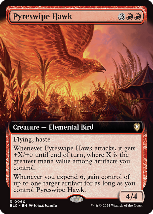 Pyreswipe Hawk (BLC-060) [Bloomburrow Commander] (Extended Art) MTG Single Wizards of the Coast