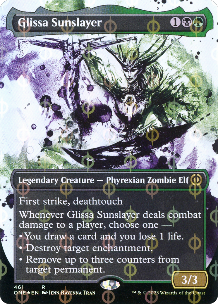 Glissa Sunslayer (Step-and-Compleat Foil) (ONE-461) [Phyrexia: All Will Be One] (Showcase) (Borderless) Foil MTG Single Wizards of the Coast