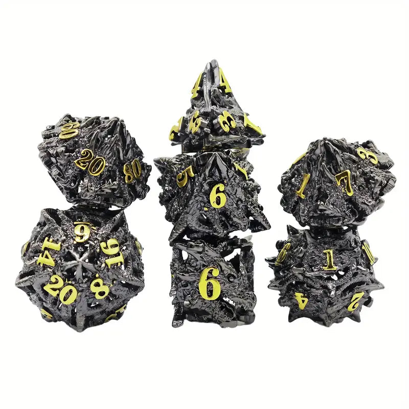 Seriously Good Dice: Hollow Metal 7 Die Set "Black & Gold Dragon Head" Dice & Gaming Accessories Taps Imports