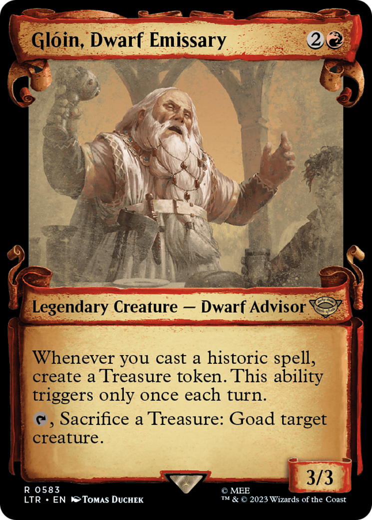 Gloin, Dwarf Emissary (Showcase Scrolls) (LTR-583) [The Lord of the Rings: Tales of Middle-earth] (Showcase) Foil MTG Single Wizards of the Coast
