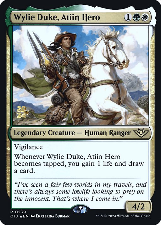 Wylie Duke, Atiin Hero (PRE-239) [Outlaws of Thunder Junction Promos] Foil MTG Single Wizards of the Coast