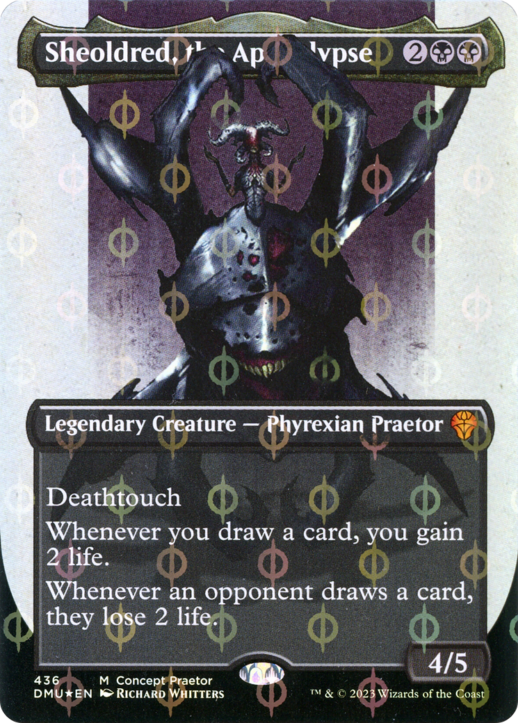 Sheoldred, the Apocalypse (Concept Praetor) (Step-And-Compleat Foil) (ONE-436) [Dominaria United] (Borderless) Foil MTG Single Wizards of the Coast